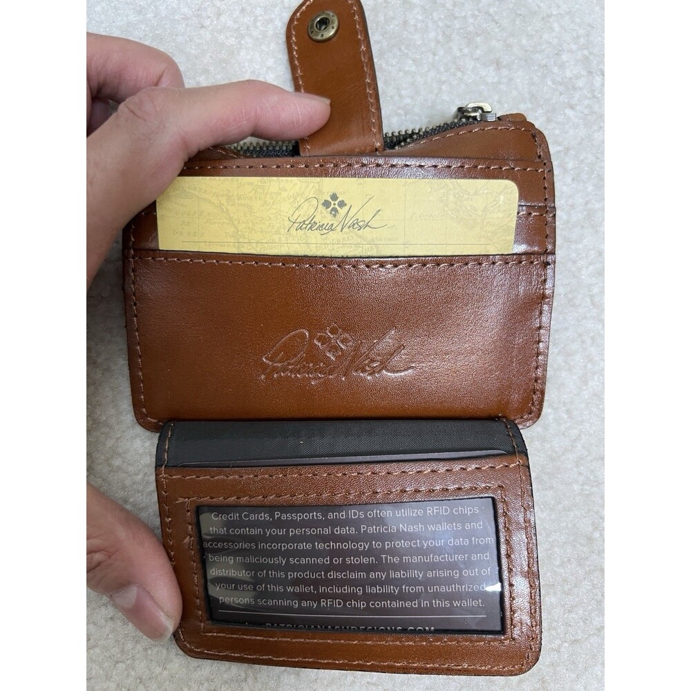 Patricia Nash Tan Leather Flap Satchel Cross Body Purse & Matching Card Wallet - Picture 13 of 16